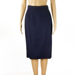 Vintage 90s Yves Saint Laurent Dark Blue Wool Pencil Skirt